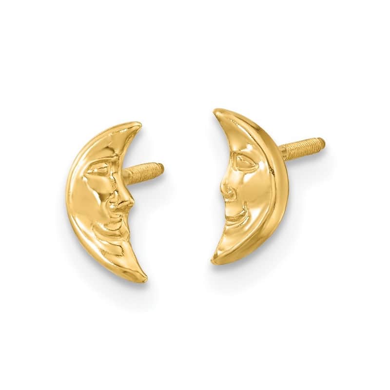 Curata 14k Yellow Gold Polished Half Moon Face Screw back Post Earrings 8x4mm