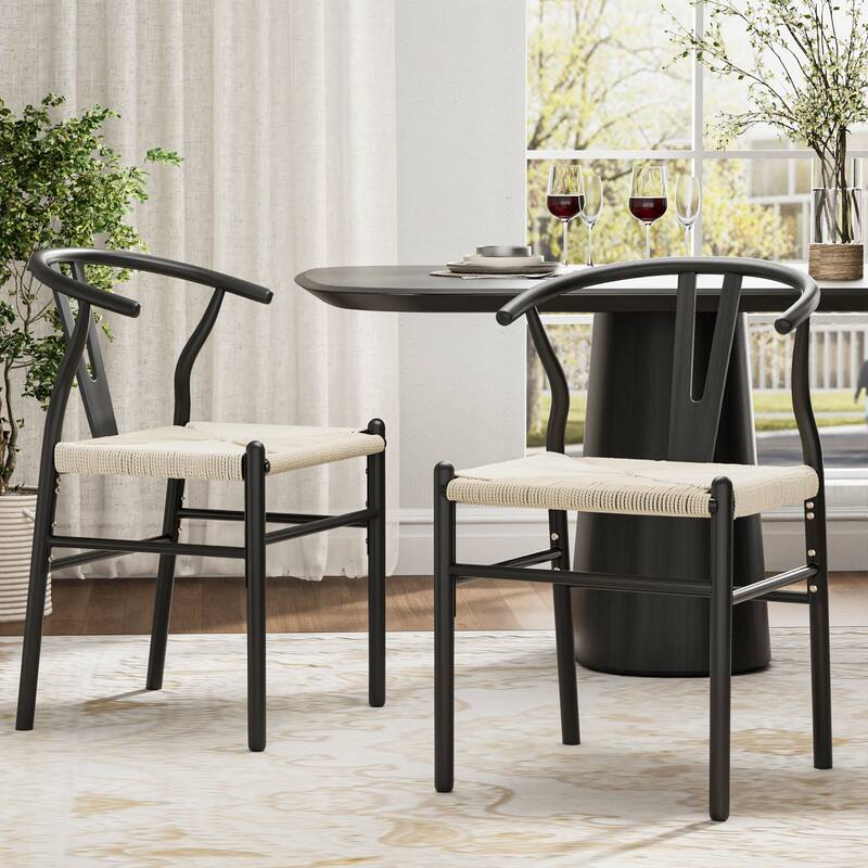 Set of 2 Handwoven Boho Dining Chairs