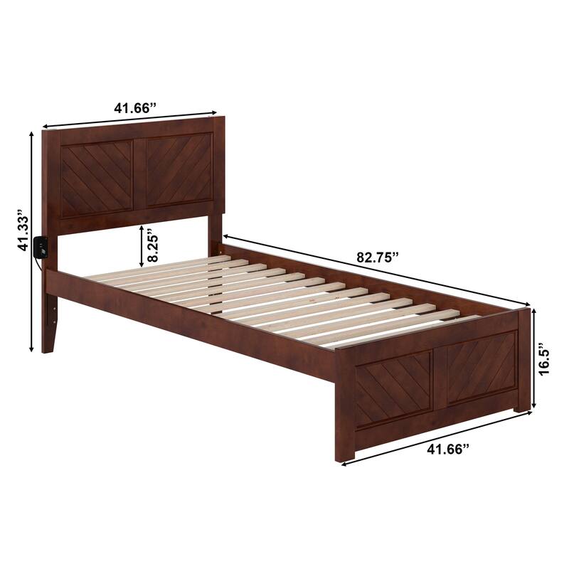 Twin XL Platform Bed with Footboard - Renaissance Rhapsody Bed Frame - Walnut Finish
