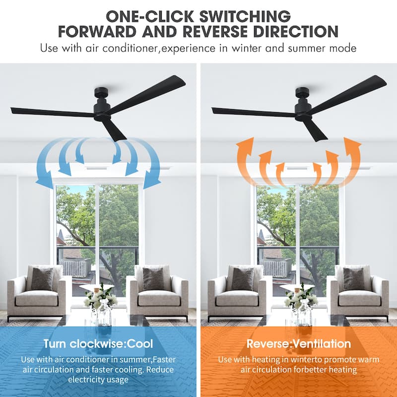 52-inch Modern Indoor Outdoor 6-Speed Reversible Ceiling Fan with Remote