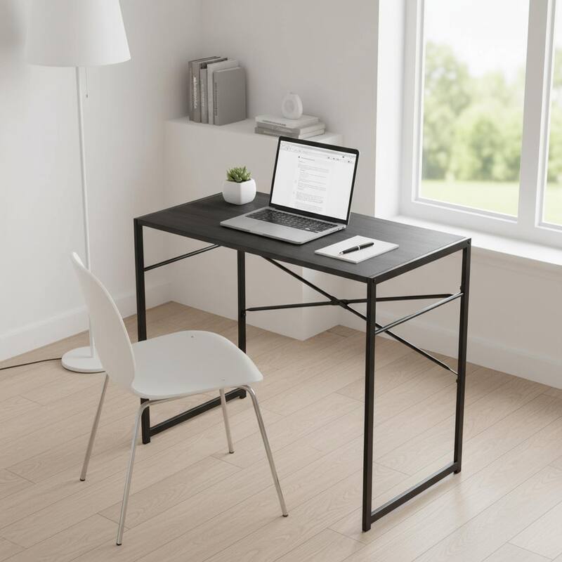 Homylin 39.4" Small Modern Computer Desk with Metal Frame, Black