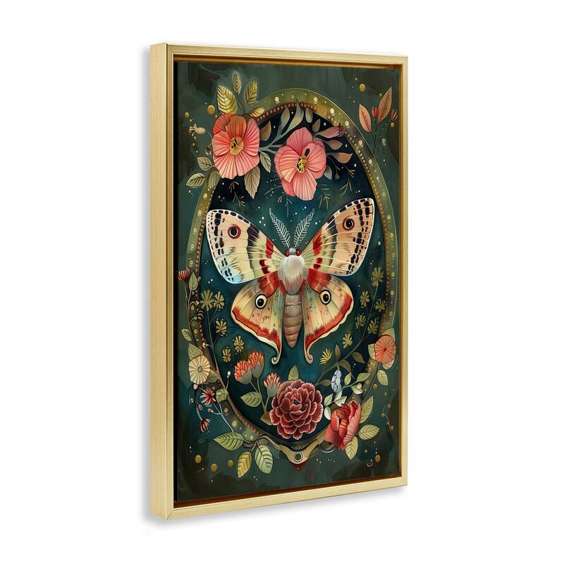 Stupell Victorian Moth & Florals Framed Floater Canvas Wall Art Design By The Dutch Lady