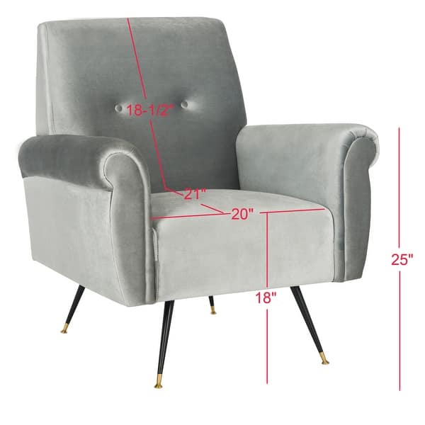 dimension image slide 0 of 2, SAFAVIEH Mid-Century Modern Glam Mira Velvet Light Grey Club Chair - 32" W x 29" D x 37" H