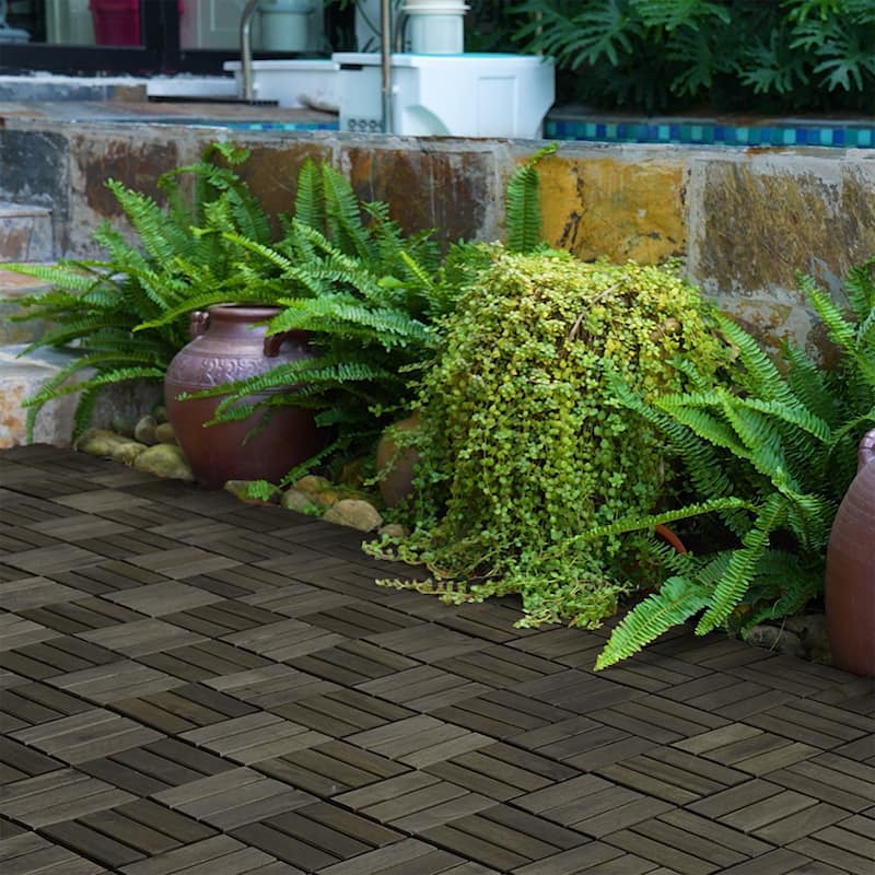 1 ft. x 1 ft. Acacia Wood Outdoor Patio Interlocking Deck Tiles-10 PCS