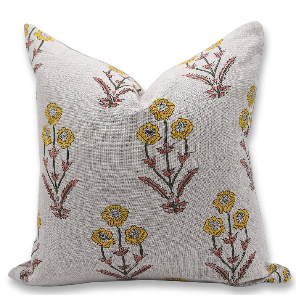 Fabdivine Throw Pillow Cover Home Accent Heavy Linen Floral Sustainable