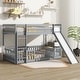 preview thumbnail 20 of 25, Twin over Twin Size Wooden Bunk Bed with Slide & Ladder & Door, Safety Guardrails Floor Bed, White
