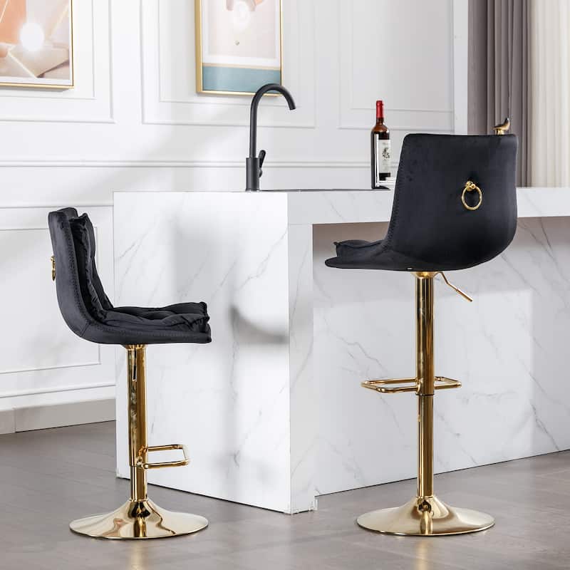 Velvet Swivel Bar Stools Set of 2, Dining Bar Stool with Height Adjustable, Upholstered Kitchen Stools with Footrest聽