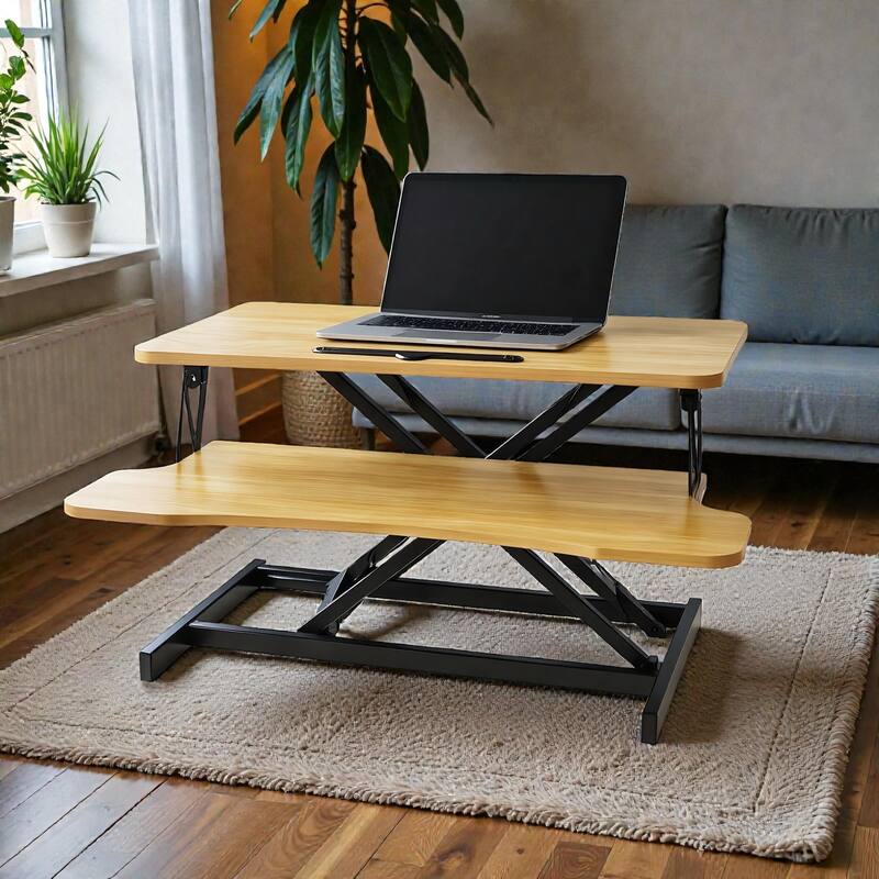 32 Inch Desk Converter Height Adjustable Sit to Stand Desk Riser with Keyboard Tray for Dual Monitor Laptop