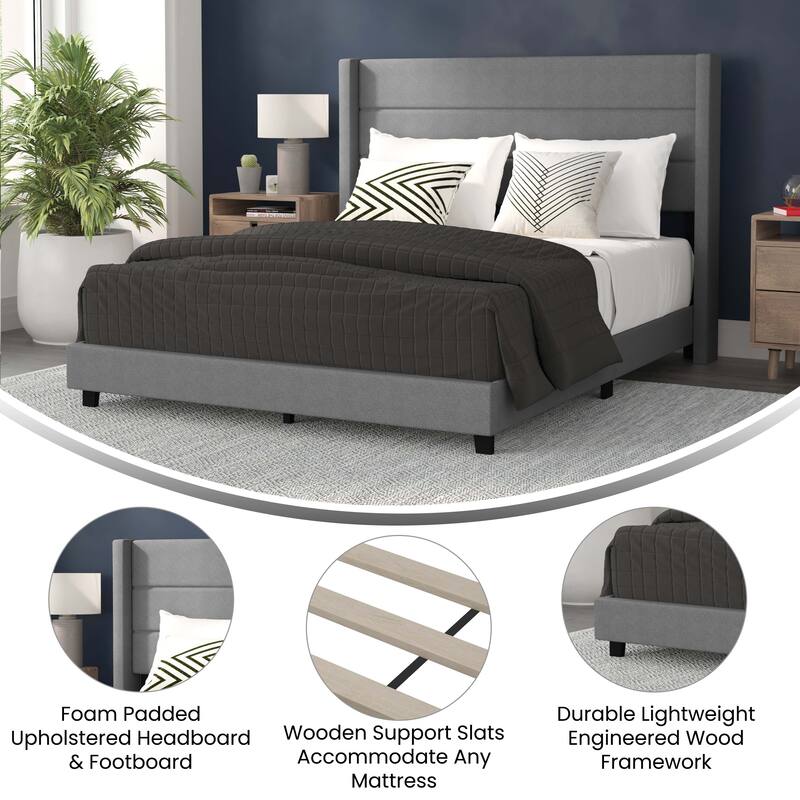 Upholstered Platform Bed with Wingback Headboard