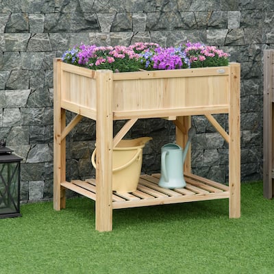 Outsunny 31x23x32 Inch 6 Pocket Garden Planter Box Vertical Raised Bed, Elevated Wood Standing Planters with Grow Grid, Legs