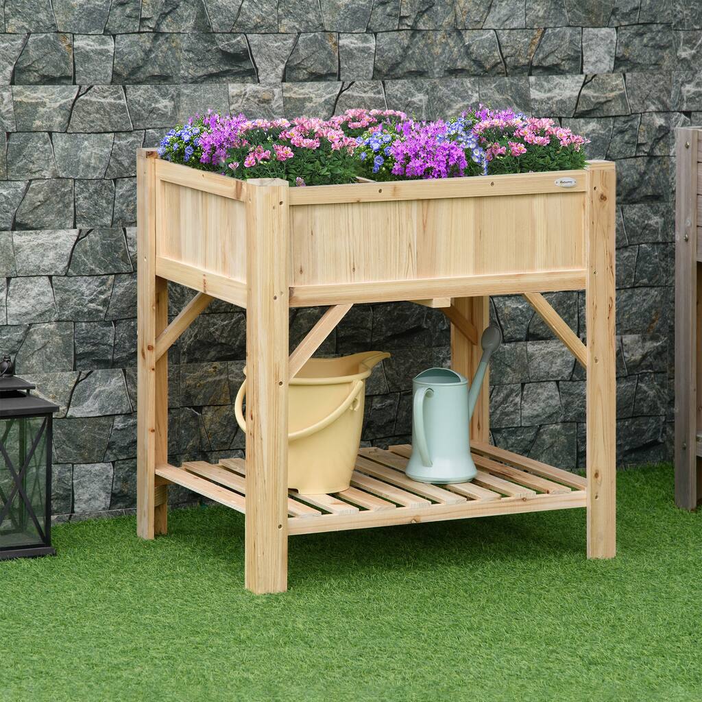 Outsunny 31x23x32 Inch 6 Pocket Garden Planter Box Vertical Raised Bed, Elevated Wood Standing Planters with Grow Grid, Legs