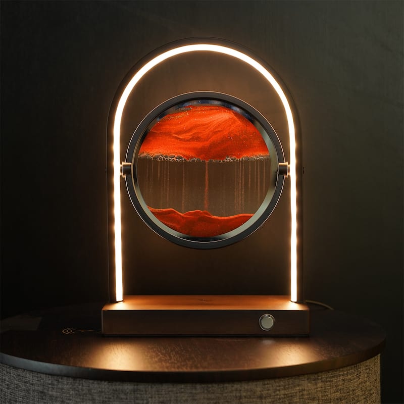 3D Round Sand Picture Lamp with LED 3 Colors Art Light with Stand
