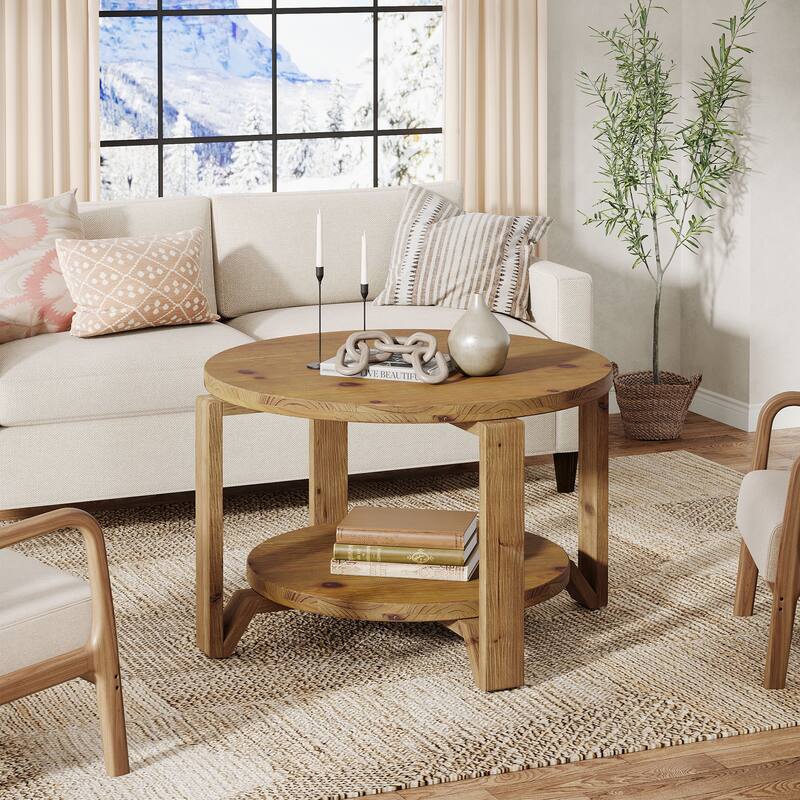 30" Solid Wood Coffee Table Circle Center Accent for Living Room