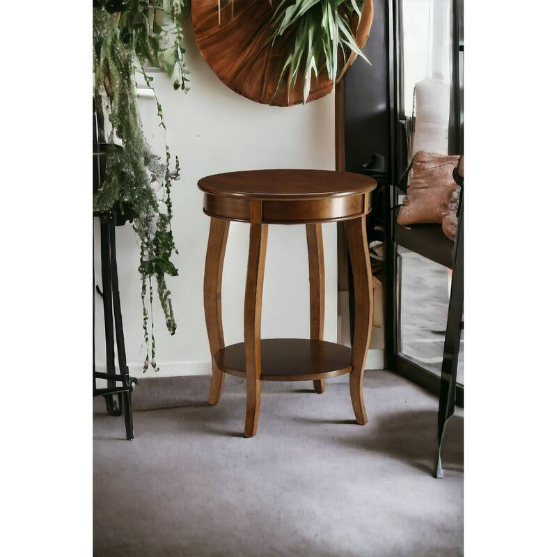Charming Walnut Finish Accent Table with Open Shelf Storage