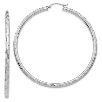 Curata 14k White Gold Textured Checkerboard 60x3mm Hoop Earrings