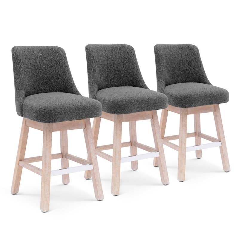 Boucle Polyester Upholstered Swivel Counter Stool - Foot Glides (Set of 3)