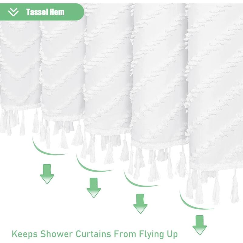 Boho Farmhouse Shower Curtain Tufted Chevron Striped Textured Tassel