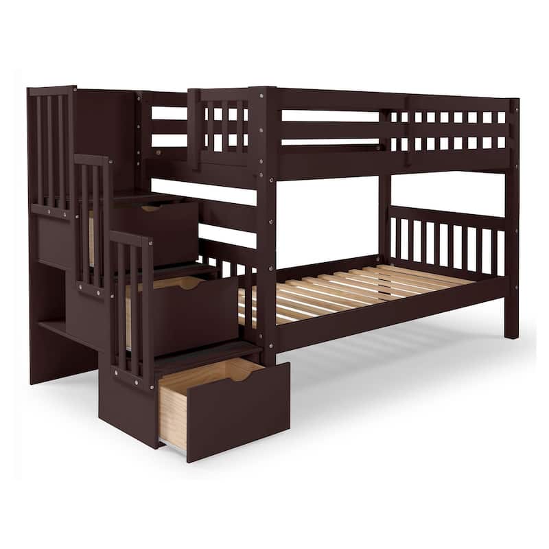 Taylor & Olive Trillium Twin over Twin Stairway Bunk Bed, 3 Steps