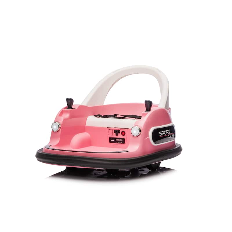 12V Ride On Bumper Car W/Remote Control, LED Lights, Vehicle Body With Anti-Collision Padding Five-Point Safety Belt - Pink