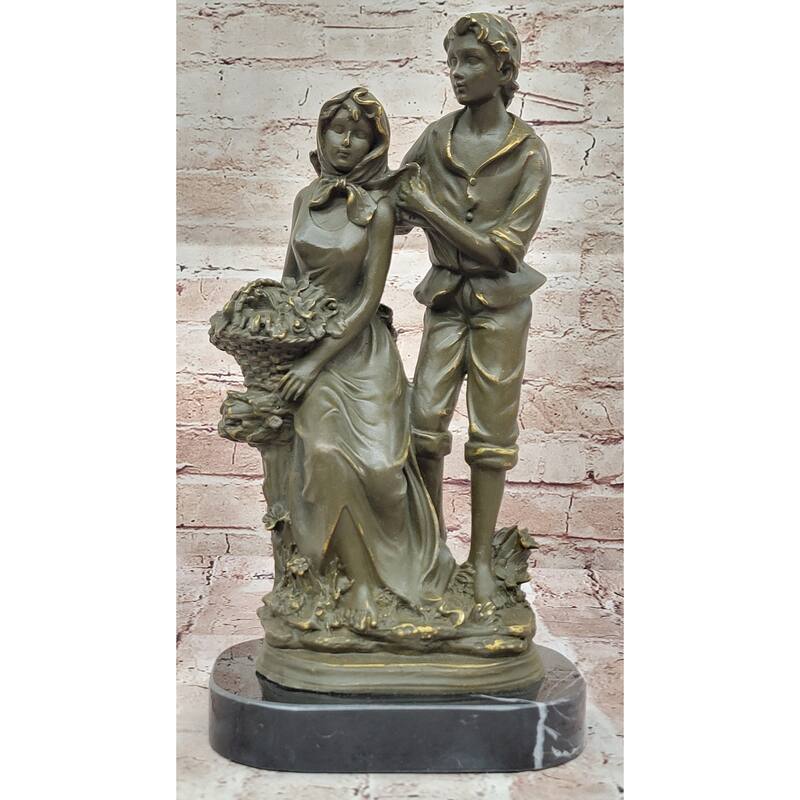 Romantic Farm Couple Bronze Sculpture – Vintage Harvest Scene