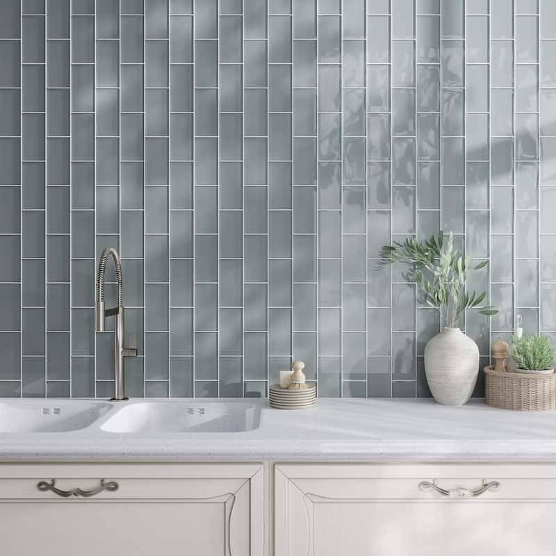 Apollo tile 3" x 6" Colorway Glossy Stone Blue Glass Tile (5 sq ft/case) - 40 Pack