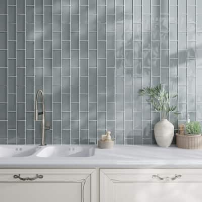 Apollo tile 3" x 6" Colorway Glossy Stone Blue Glass Tile (5 sq ft/case) - 40 Pack