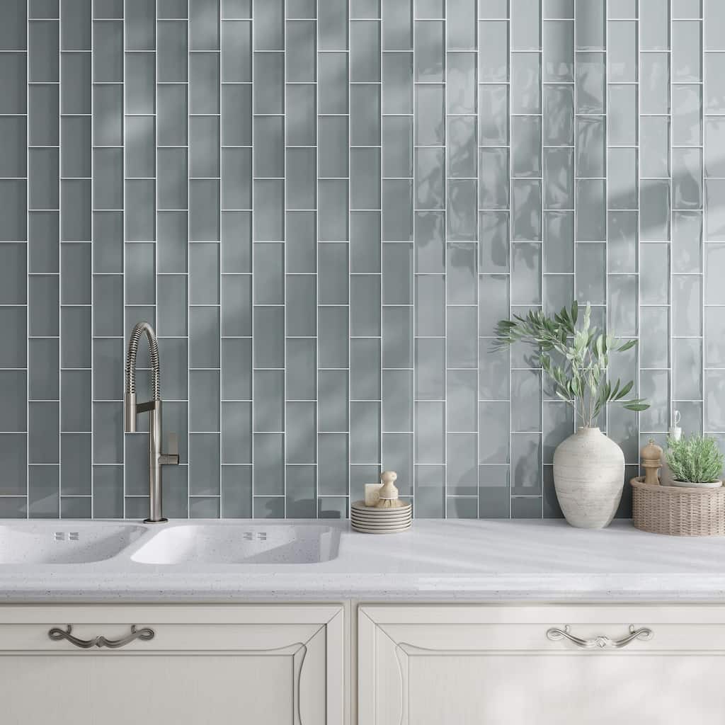 Apollo tile 3" x 6" Colorway Glossy Stone Blue Glass Tile (5 sq ft/case) - 40 Pack