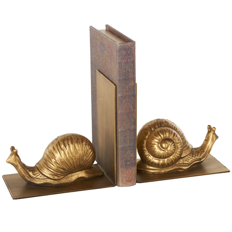 Metal Snail Crawling Bookends - Set of 2 Gold - Roche River Decor - 4"W x 6"L x 6"H