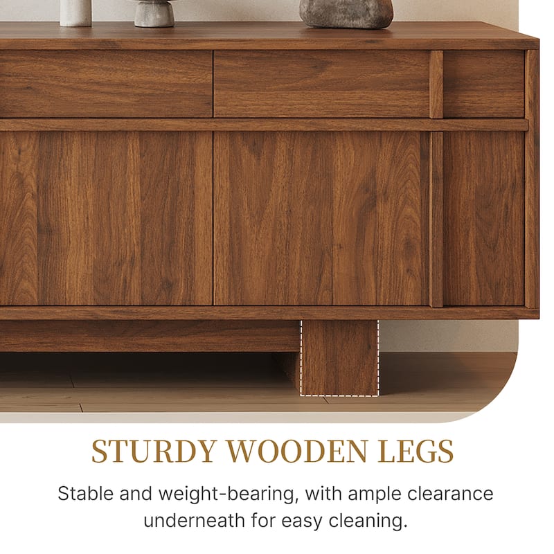 70.87" Mid Century TV Stands, Brown Wood Texture with ample Storages