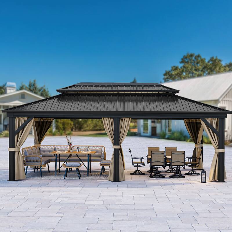 Outdoor Metal Canopy Gazebo - Brown - 12*20 Ft