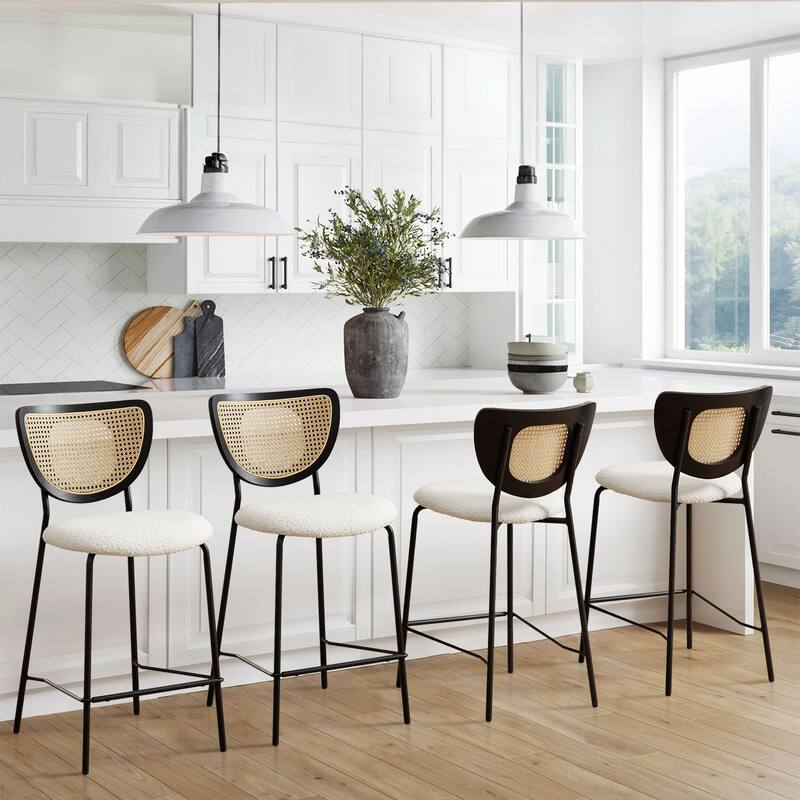 26" Rattan Counter Height Bar Stools Set of 2/3/4 - 37.8"H x 17.7"W x 21.7"D