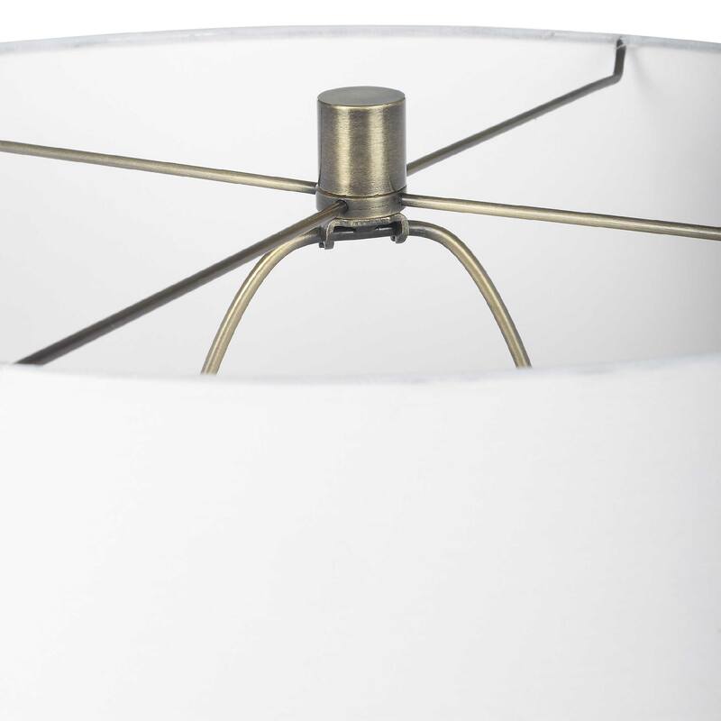 Glossy Ceramic Table Lamp with Drum Shade - 29" - White and Brass Tone