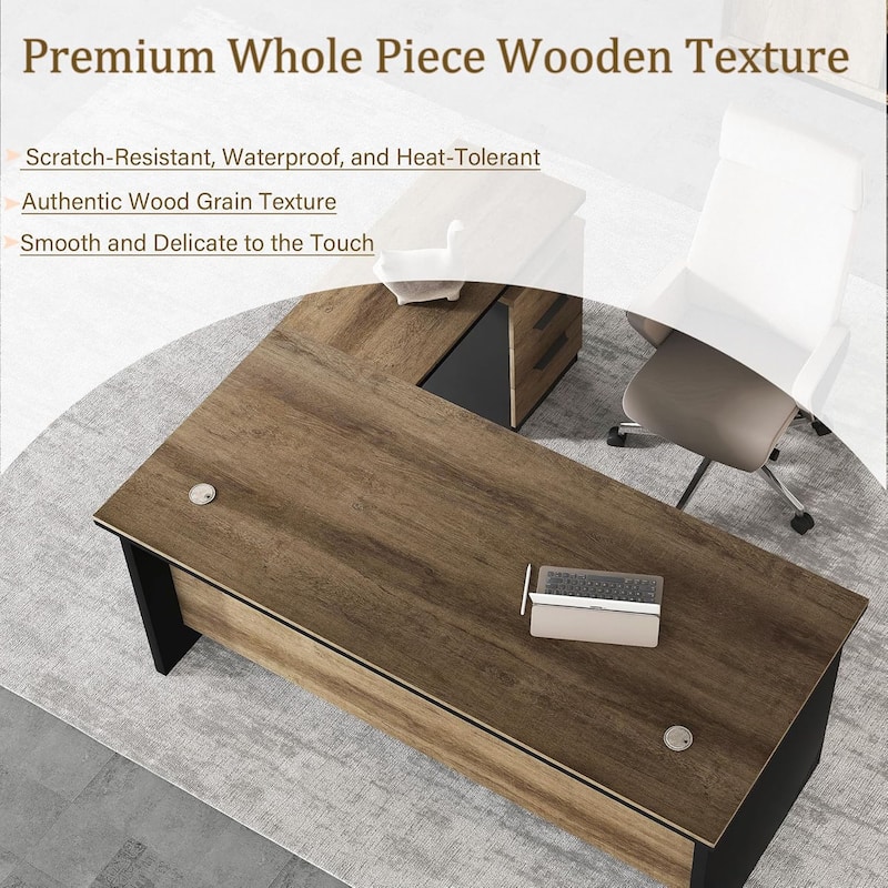 WESOME 63-inch L Shaped Executive Desk, Industrial Modern Office Desk with 3 Storage Drawers