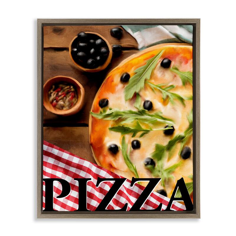 Stupell Flavorful Traditional Pizza Framed Floater Canvas Wall Art Design By Kim Allen - 25 x 31 - Brown
