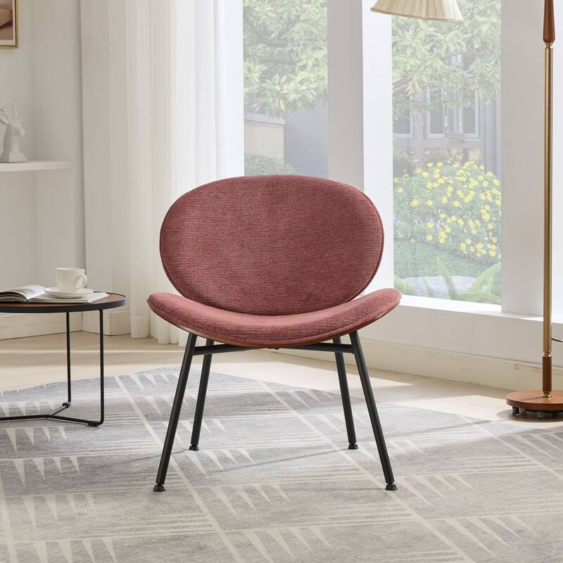 Roomfitters Mid-Century Modern Shell Chair, PU Leather Accent Lounge Chair with Walnut Wood Finish and Metal Legs - Maroon
