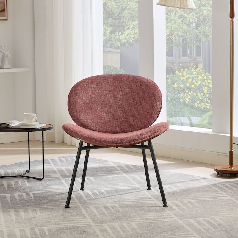 Shell Chair Single Side Chair Tripod,Bean Paste Pink Fabric Lounge Chair In Walnut Finish Backrest,Bean Paste Red Color