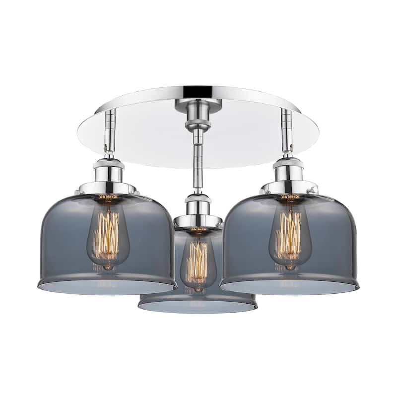 Innovations Lighting Bell - 3 Light 20" Flush Mount - Polished Chrome/Light Smoke