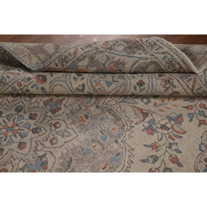 Beige / Ivory Medallion Tabriz Persian Area Rug Handmade Wool Carpet - 6'6"x 9'8"