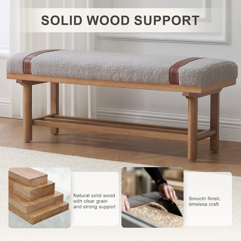 2-Tier Solid Wood Upholstered Entryway Shoe Bench with Storage Shelf - 44.49"W x 16.54"D x 18.11"H