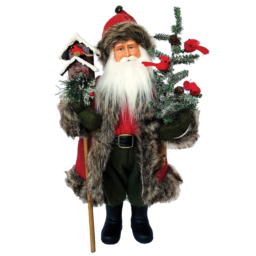 16" Santa Claus and Cardinals Standing Christmas Figurine
