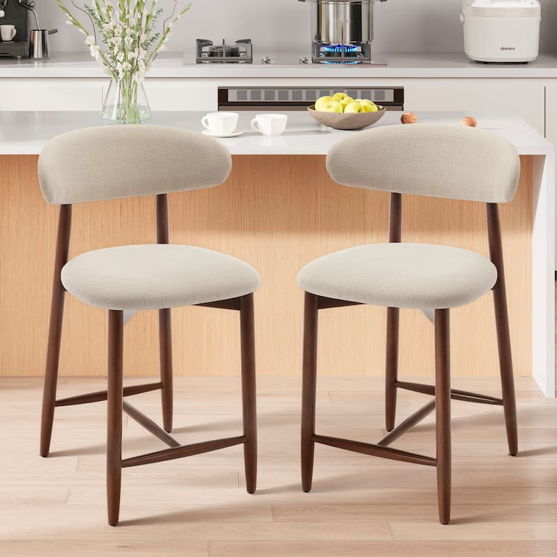 RENEWLINE Mid-Century Modern Upholstered Bar Stools with Backrest - Solid Wood Legs Counter Height Stools