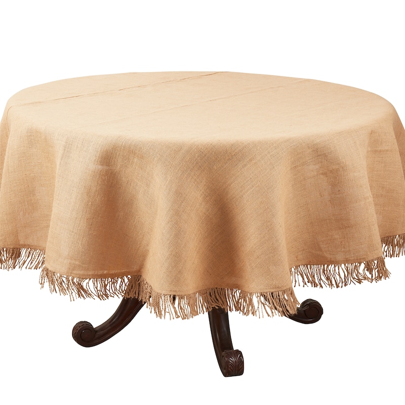 Textured Jute Tablecloth with Delicate Tassels - 72" - 72"