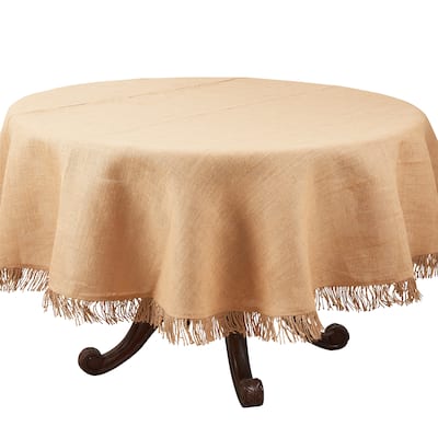 Textured Jute Tablecloth with Delicate Tassels - 72"