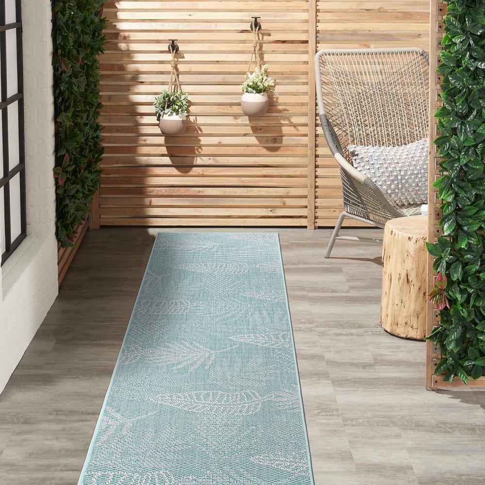 Contemporary Floral Leaves Indoor/Outdoor Flatweave Waterproof Backyard Patio Area Rug
