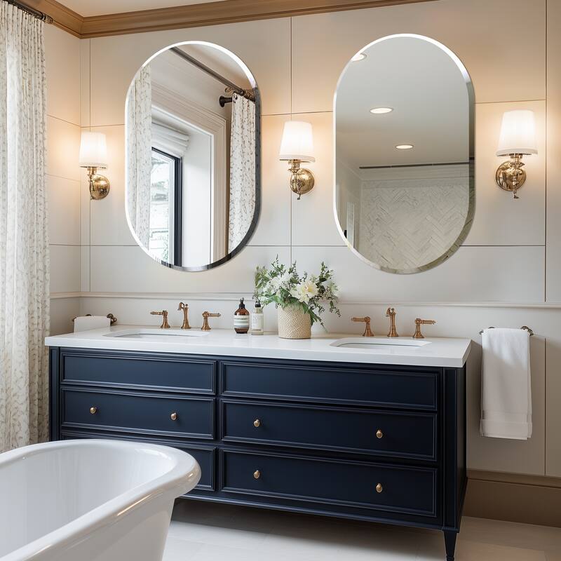 Frameless Bathroom Mirror Wall Mounted Modern Stylish Design with Contemporary Bevelled Edges
