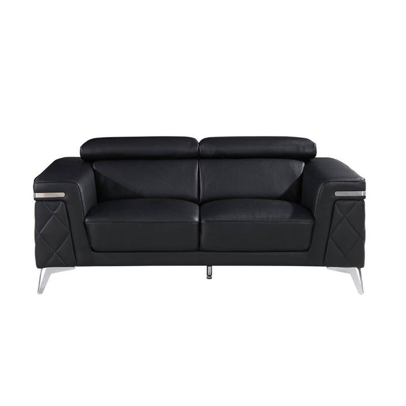 HomeRoots Three Piece Black Italian Leather Five Person Seating Set