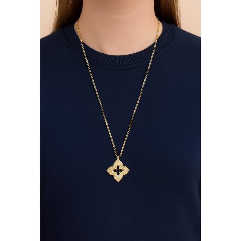 Cubic Zirconia Long Quatrefoil Pendan