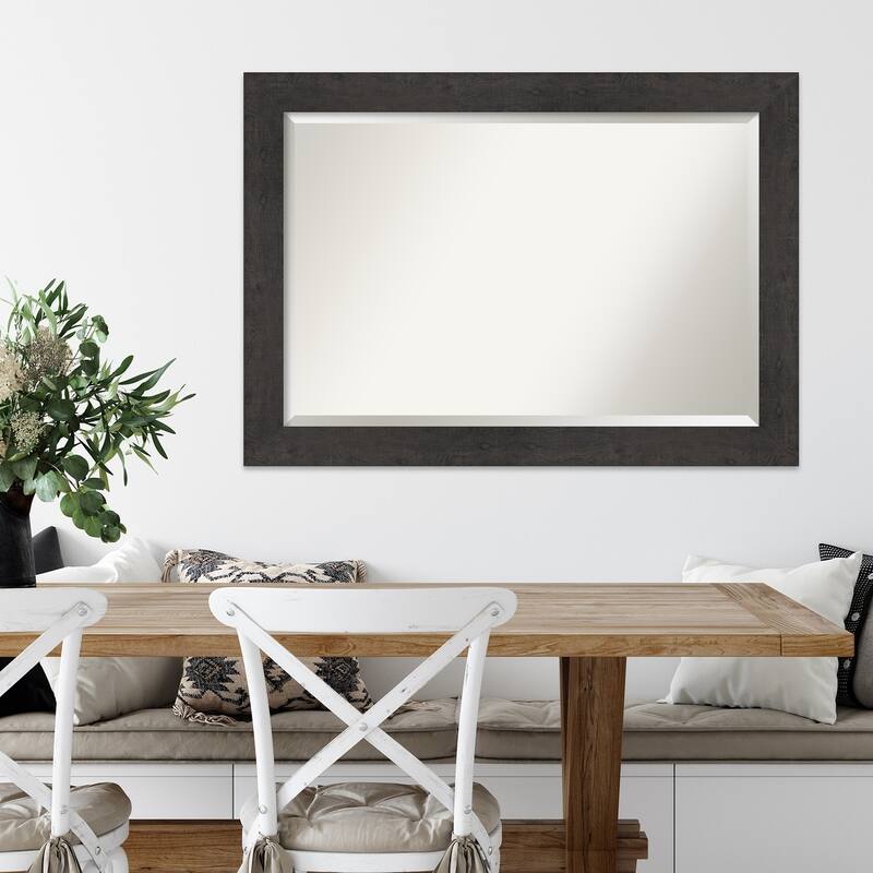 Beveled Wall Mirror - Rustic Plank Espresso Frame