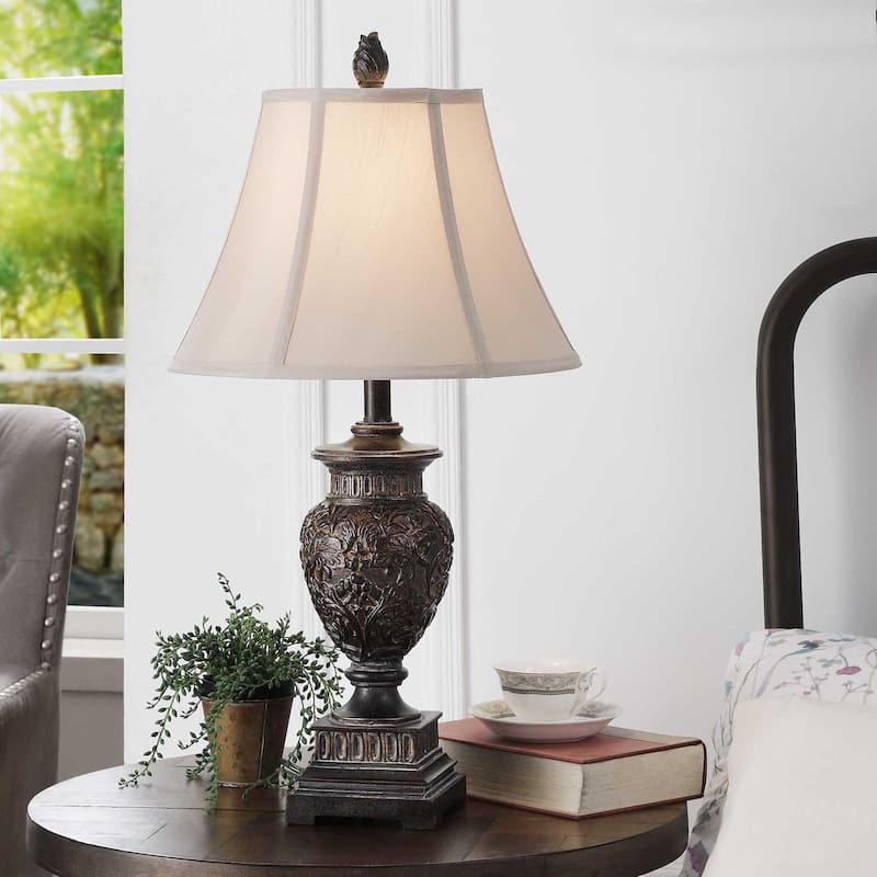 StyleCraft Passo Ambrose Table Lamp - Dark Brown/Bronze Finish - Cream Fabric Shade