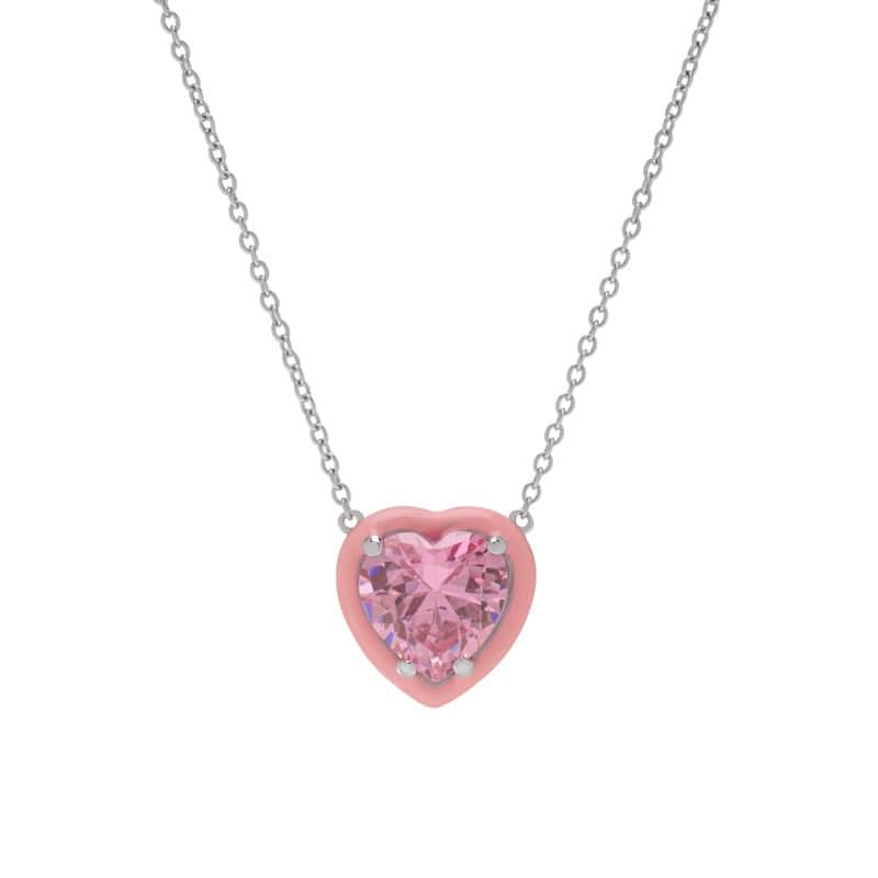 Victoria Townsend Silver Plated Pink Cubic Zirconia Heart Necklace